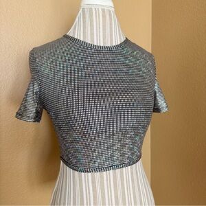 Shimmering Silver Crop Top tie-back open back design Size S